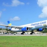 Just about to touch down at SXM Airport, the Thomas Cook Airlines inaugural flight DK1965, from Sweden to St. Maarten. (SXM photo) 
